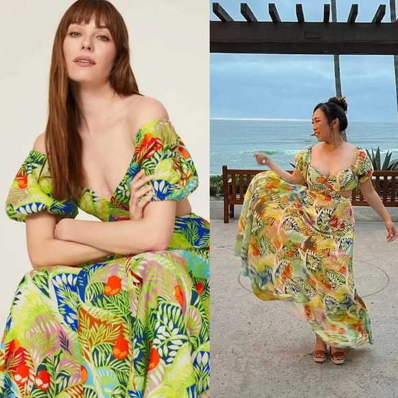 Staud Coliseum Tropical Printed Linen Cutout Maxi Dress Size 2 - Picture 3 of 12